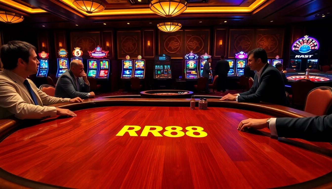 Experience thrilling gameplay at RR88 with players engaged at a luxurious poker table.