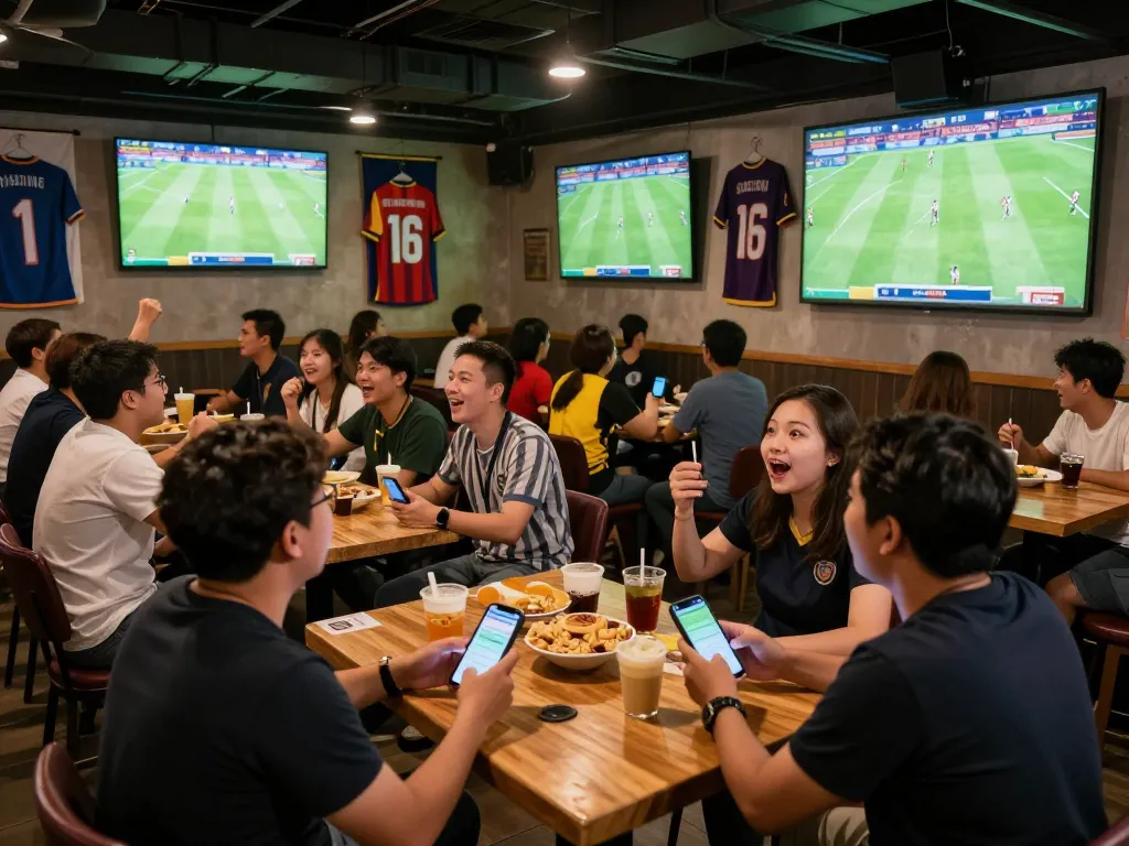 Fans eagerly engaged in Trực tiếp bóng đá socolive at a lively sports bar, showcasing excitement and community.