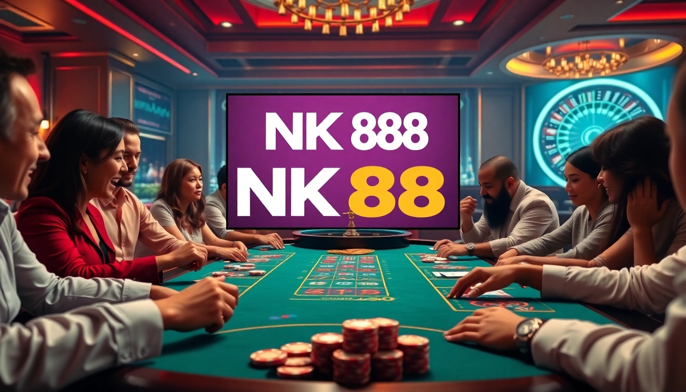 Action at a vibrant poker game featuring NK 88, showcasing luxury and excitement in online gambling.