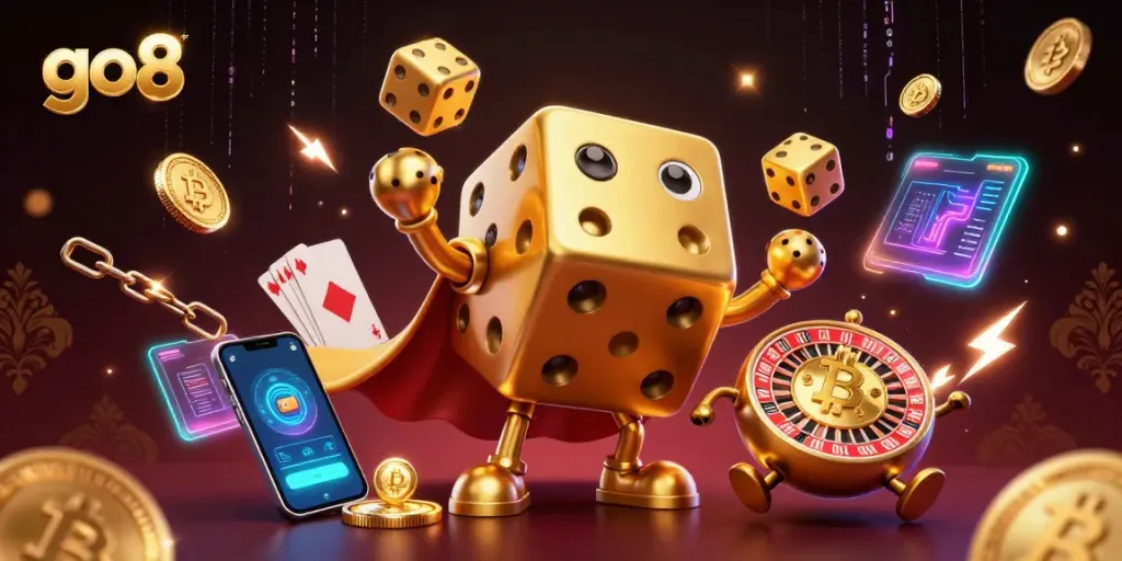 Engage with go8's thrilling jackpot chances within an ultra-detailed animated casino scene.
