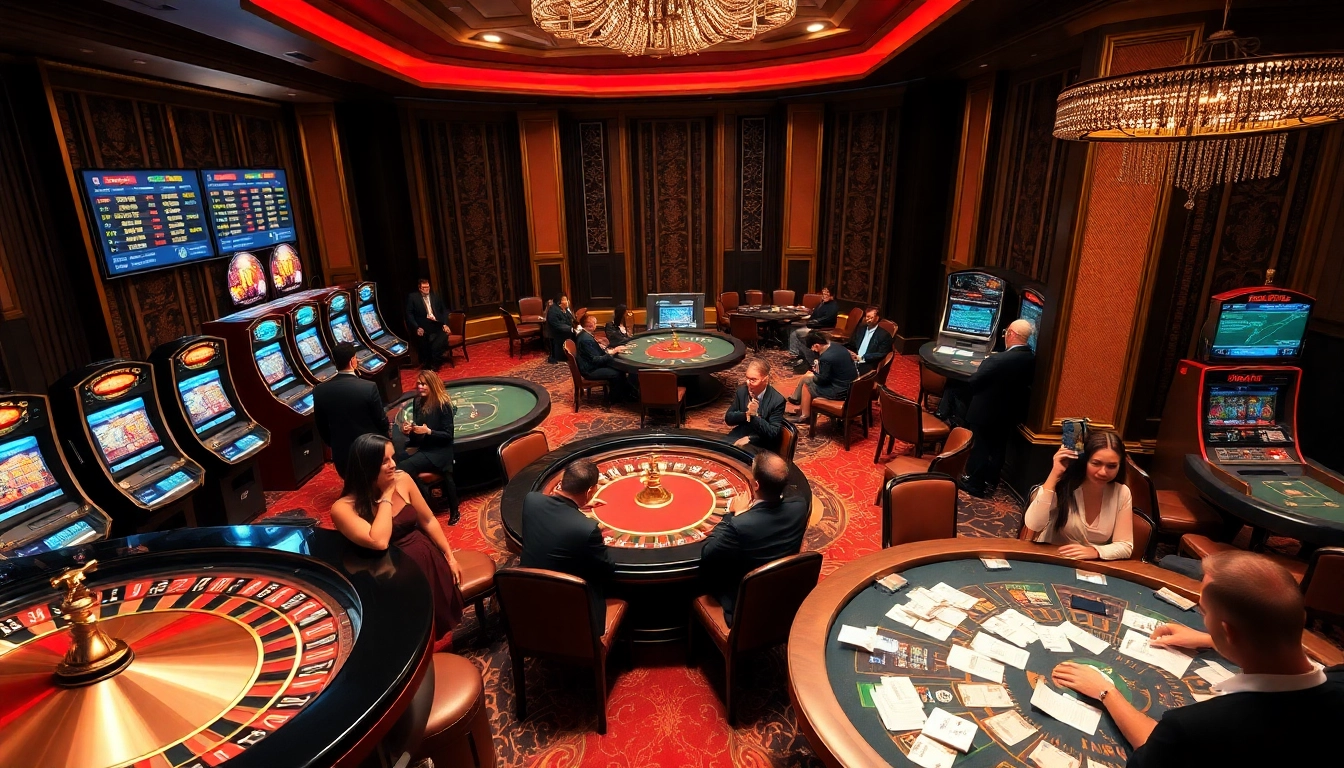 Excited players engaging at the XX88 casino, featuring roulette wheels and poker tables.