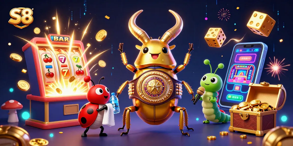 S8 spins big wins with thrilling jackpots illustrated by a vibrant scene involving cartoon characters and casino elements.