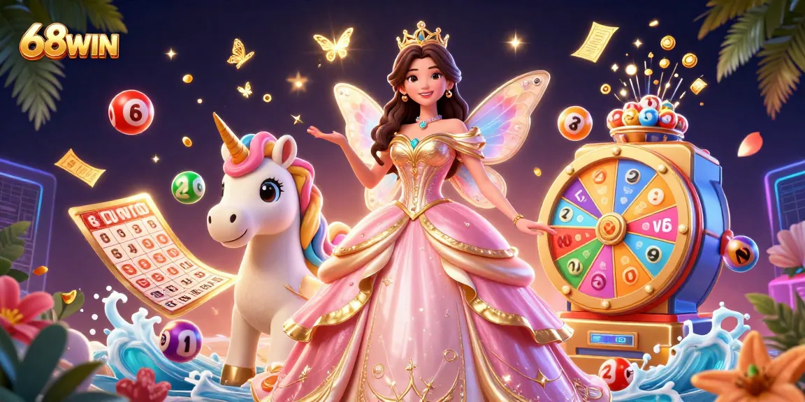 Engage with 68WIN's vibrant gaming universe featuring dynamic lottery balls and whimsical characters.