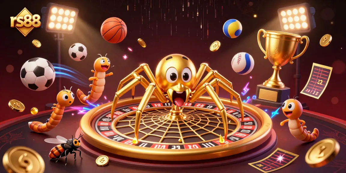 Experience thrilling bets at rs88 with a golden spider spinning a roulette wheel web.