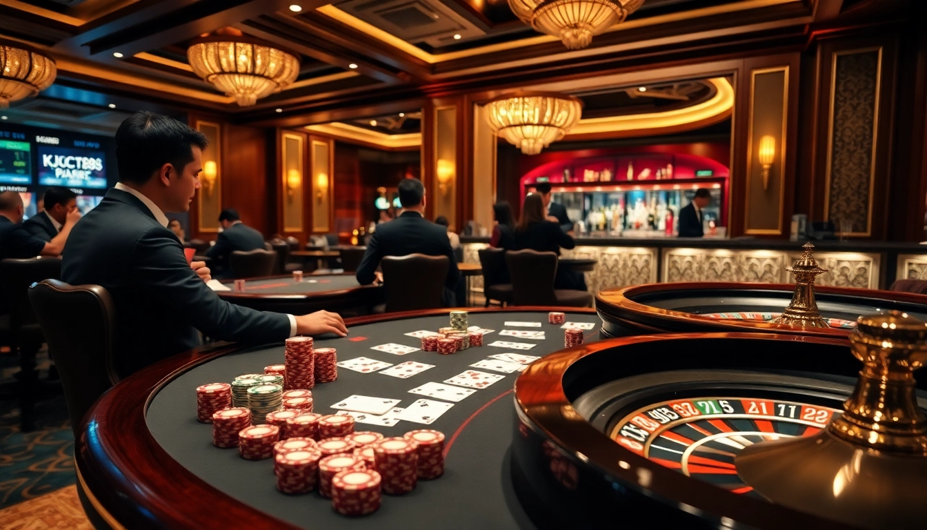 Skilled players engaging in high-stakes poker at kjc88's luxurious casino table.
