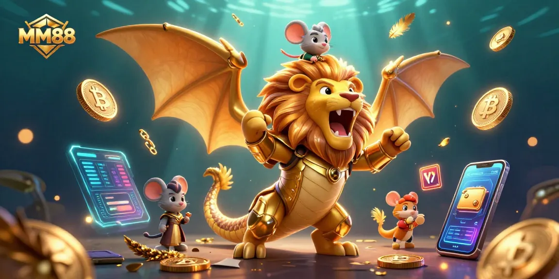 Experience the thrilling MM88 casino with the roaring chimera and crypto coins thriving in the action.