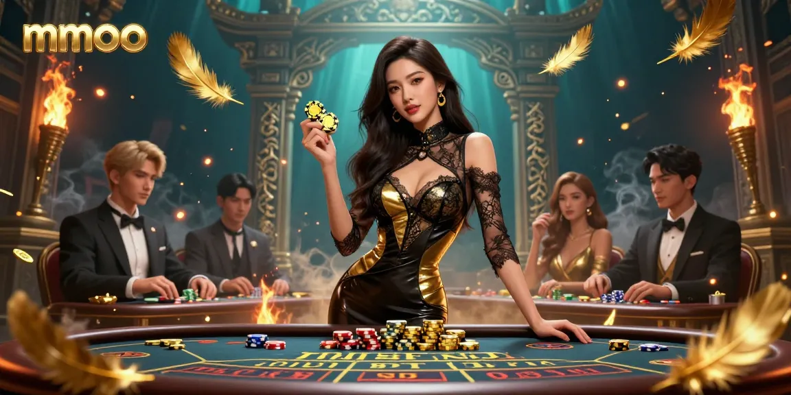 Experience the thrill of mmoo at an exclusive VIP baccarat table with golden casino chips.