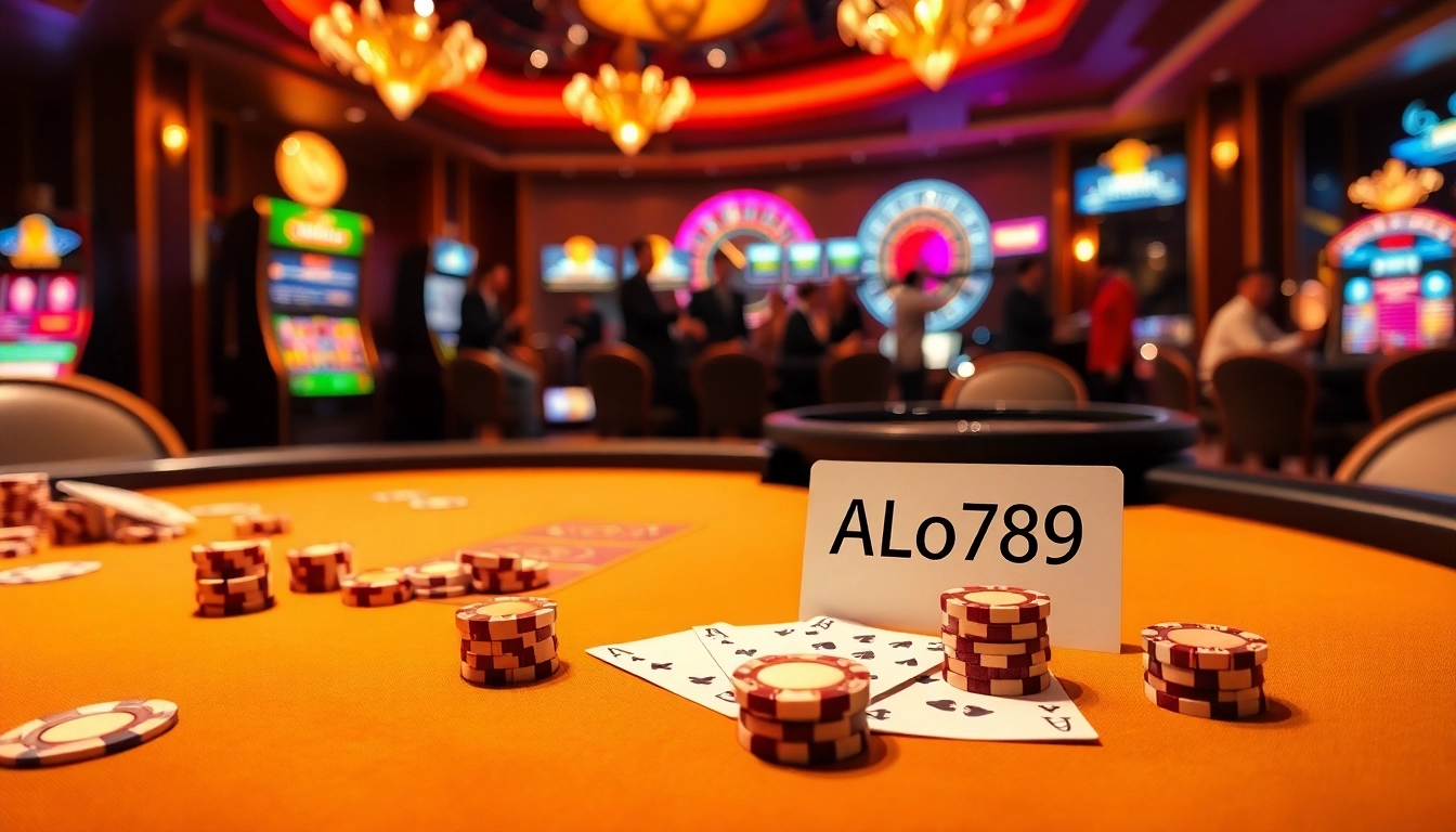 Experience elegance and excitement at the ALo789 casino table with vibrant chips and cards.
