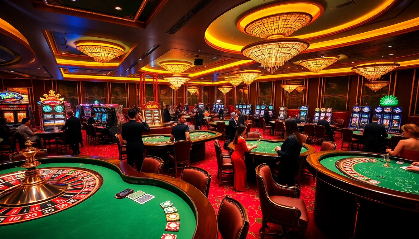 Players enjoying an exciting casino experience at Xin88 with vibrant roulette tables and poker games.