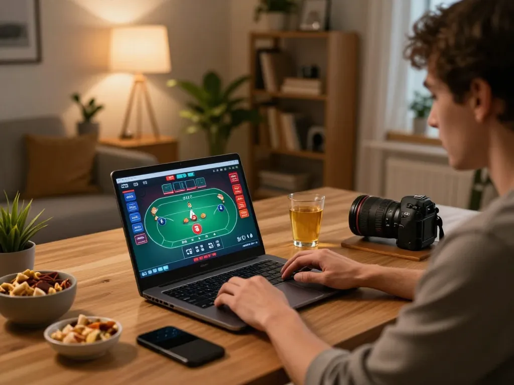 Enjoying a poker game online via tt88.com, a player immersed in strategic choices and engaged gameplay.