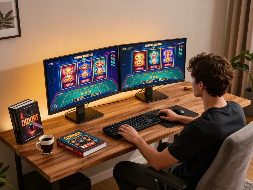 Player enjoys thrilling online gaming experience with five88z in cozy home office.