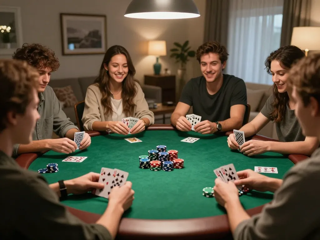 Engaging players at a home poker game representing the excitement of ko66 casino.