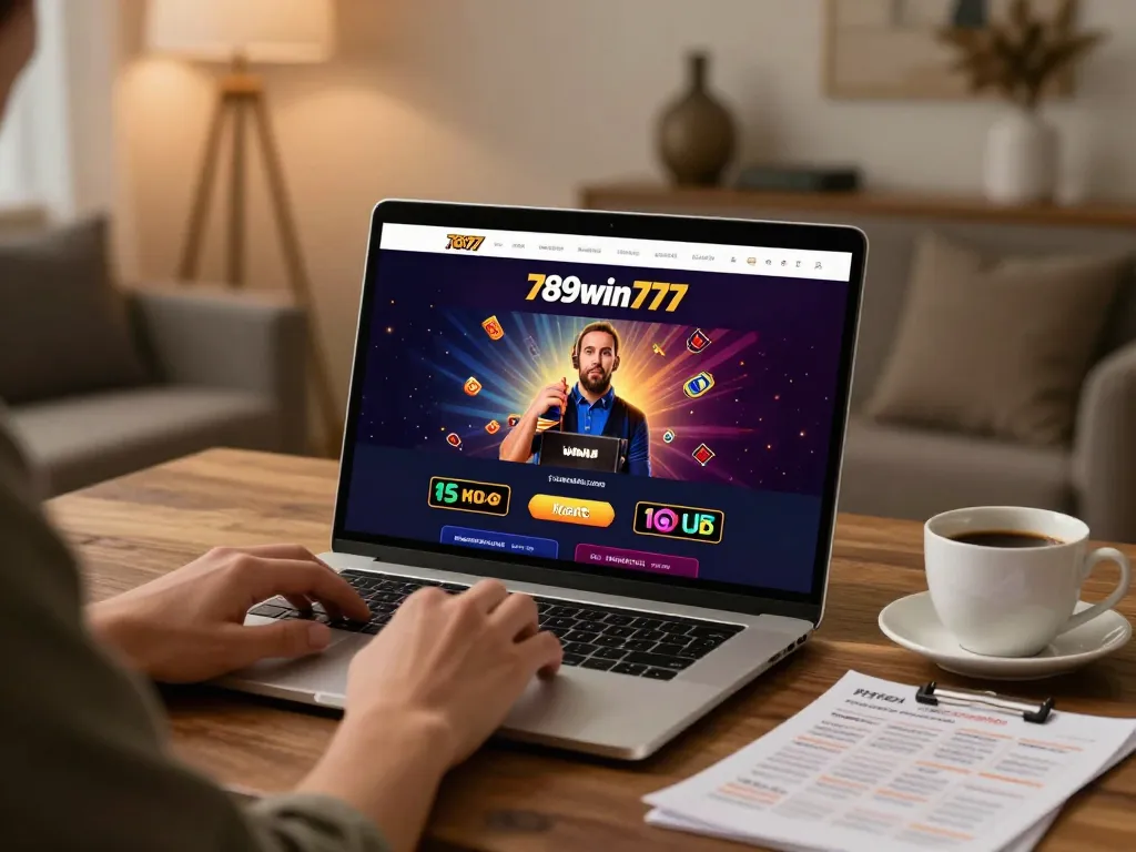 Player engaging with 789win777 interface while betting online in a cozy home setting