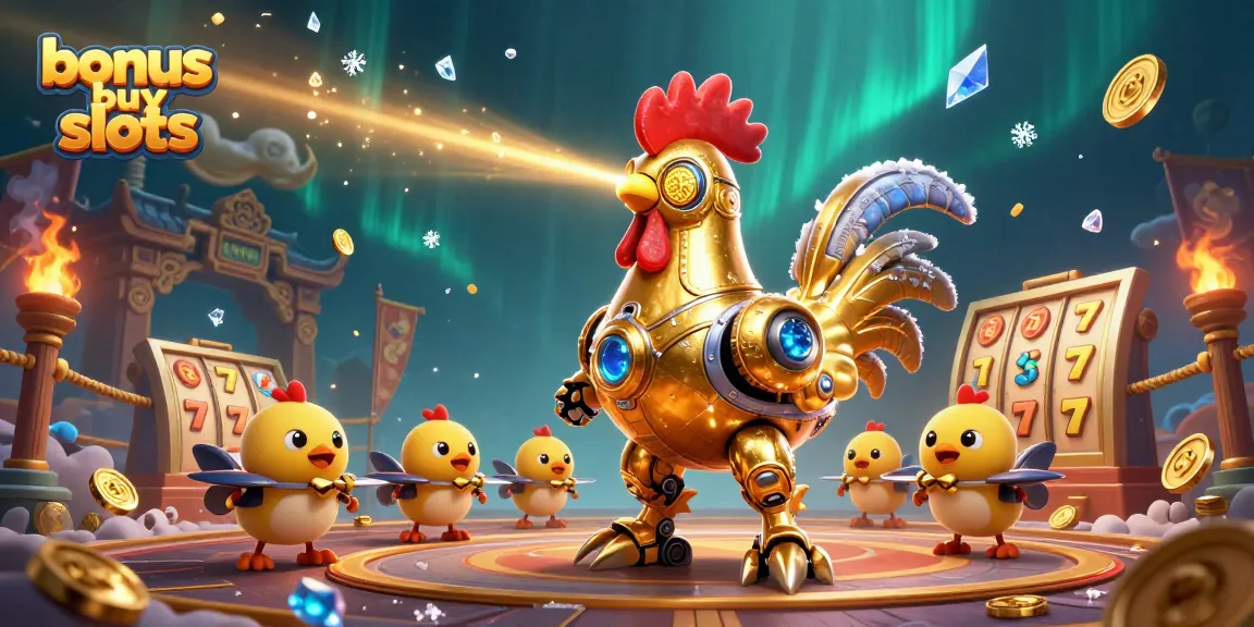 Experience thrilling bonus buy slots in a vibrant 3D casino scene with unique characters and gaming elements.