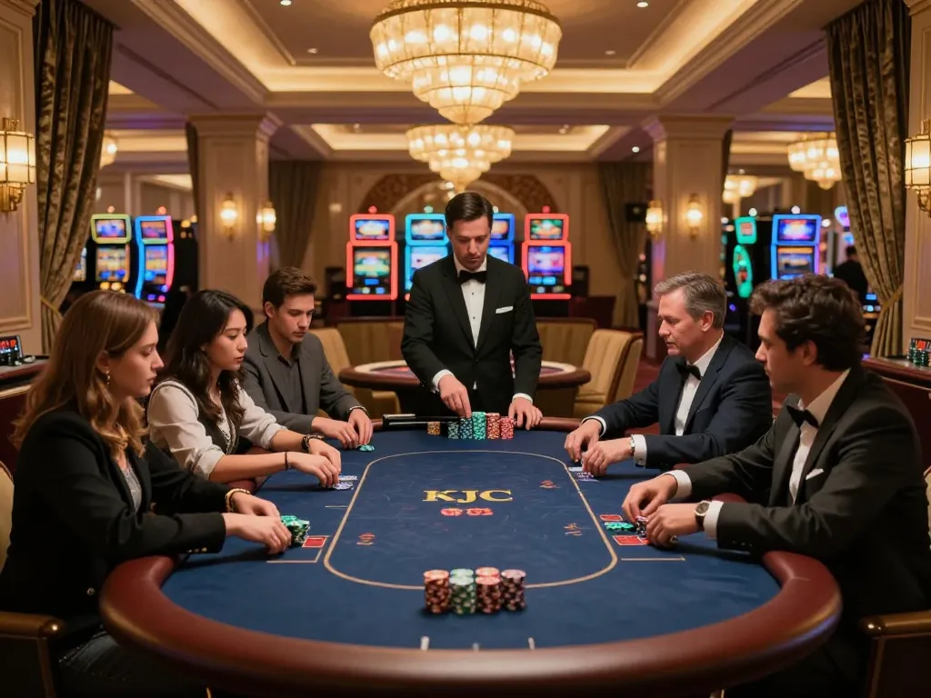 KJC players engaged in an exclusive poker game in a luxurious VIP area of a casino