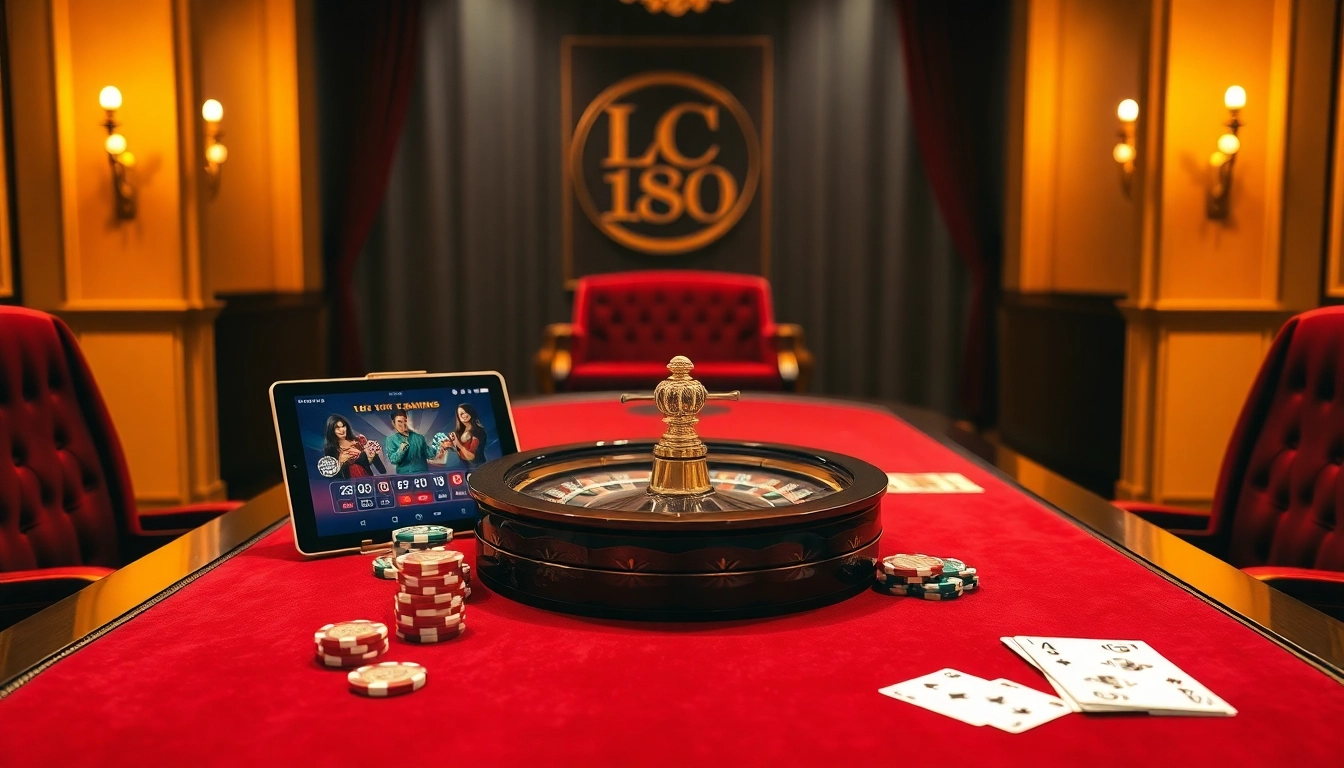 Engage in thrilling gameplay at LC88's vibrant casino table with chips and cards.