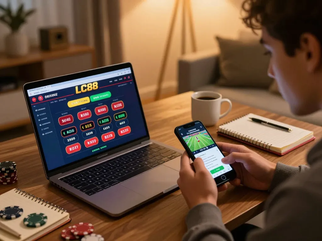 Engaging in online betting on LC88 by evaluating strategies and odds in a cozy home setting.