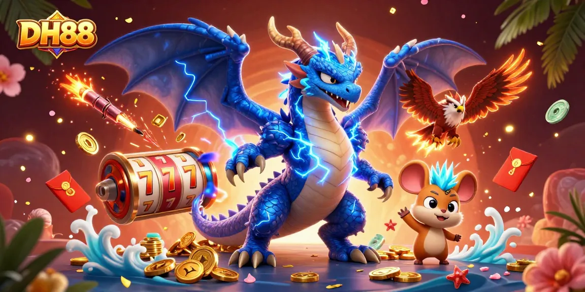 Experience the thrill at DH88 with a vivid casino scene featuring jackpot elements and dynamic characters.
