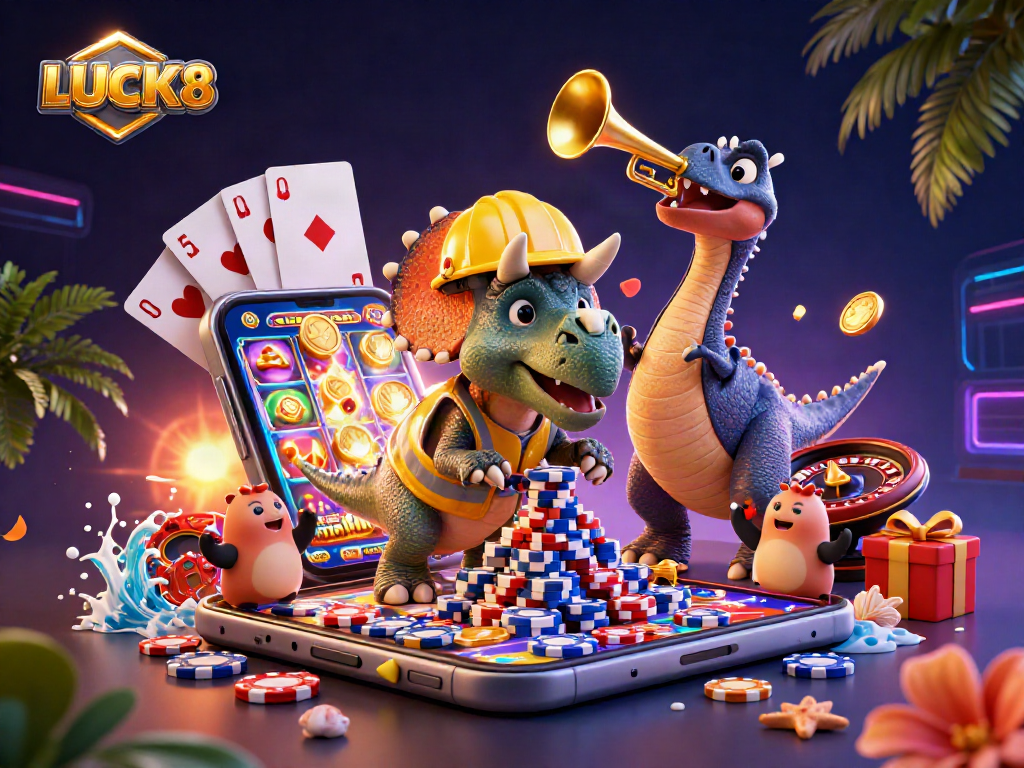 LUCK8 mang đến trải nghiệm thú vị với triceratops xây tháp chip poker và khung cảnh sôi động