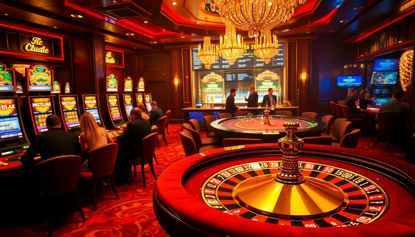 Engaging gamblers at the hit club with vibrant poker tables and slot machines in play.