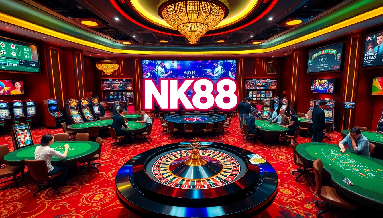 Exciting NK88 casino scene showcasing diverse gambling activities and vibrant atmosphere.