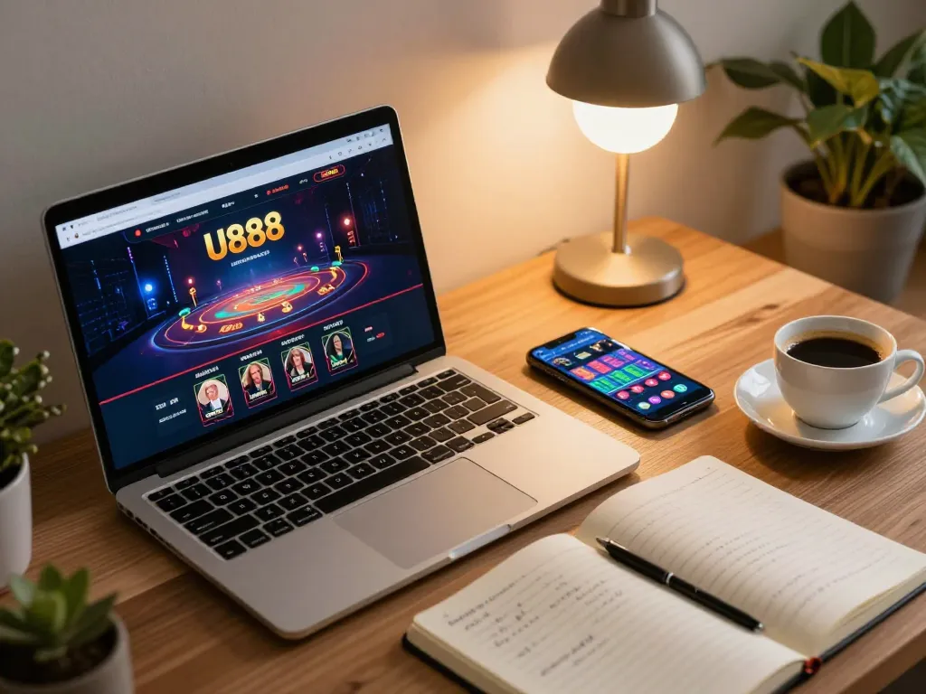 Engaging online gaming session with U888 casino app on laptop, showcasing strategic betting.