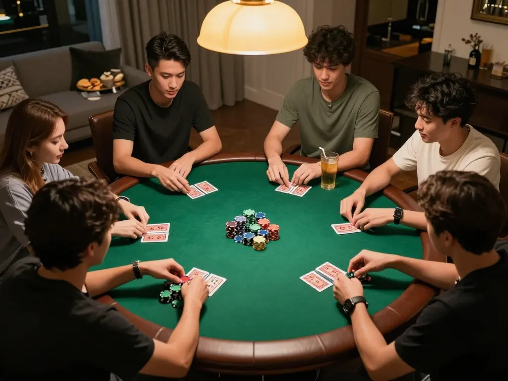 Engaging home poker night scene where players strategize and enjoy fun while Đăng ký Ga28.
