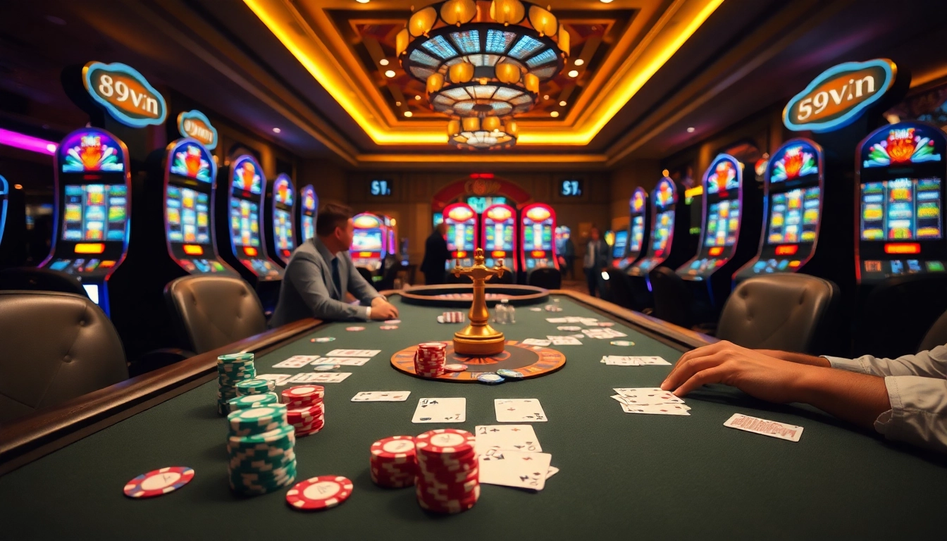 Enjoy an exciting game at 69vn's luxurious casino table, featuring cards and poker chips.