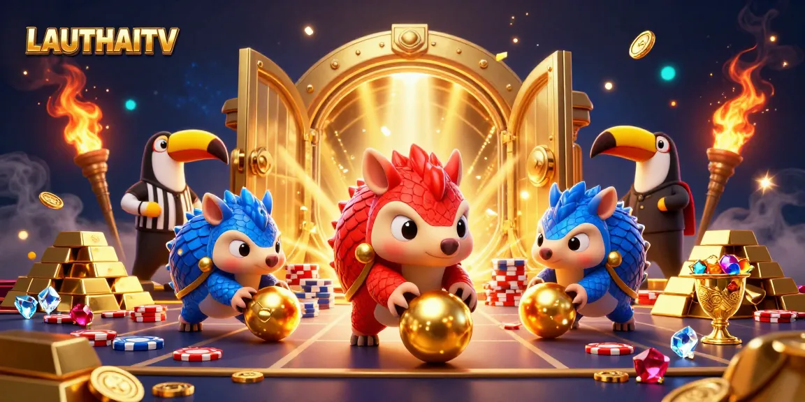 LAUTHAITV showcases rival pangolins amid poker chips, celebrating sports betting excitement.