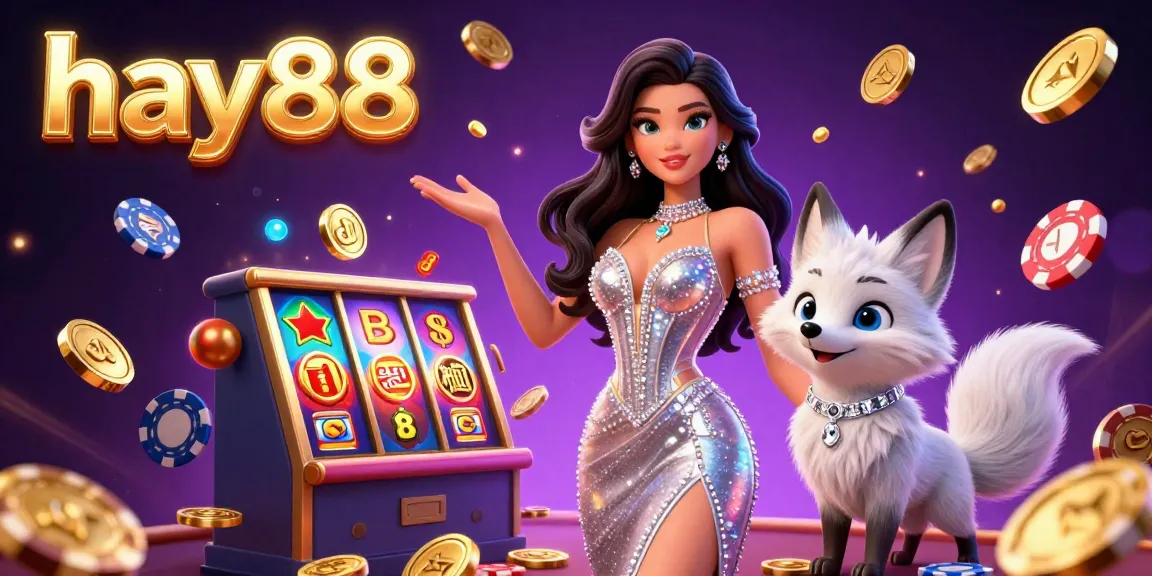 Engage in thrilling casino action with hay88 featuring vibrant slot reels and golden coins.