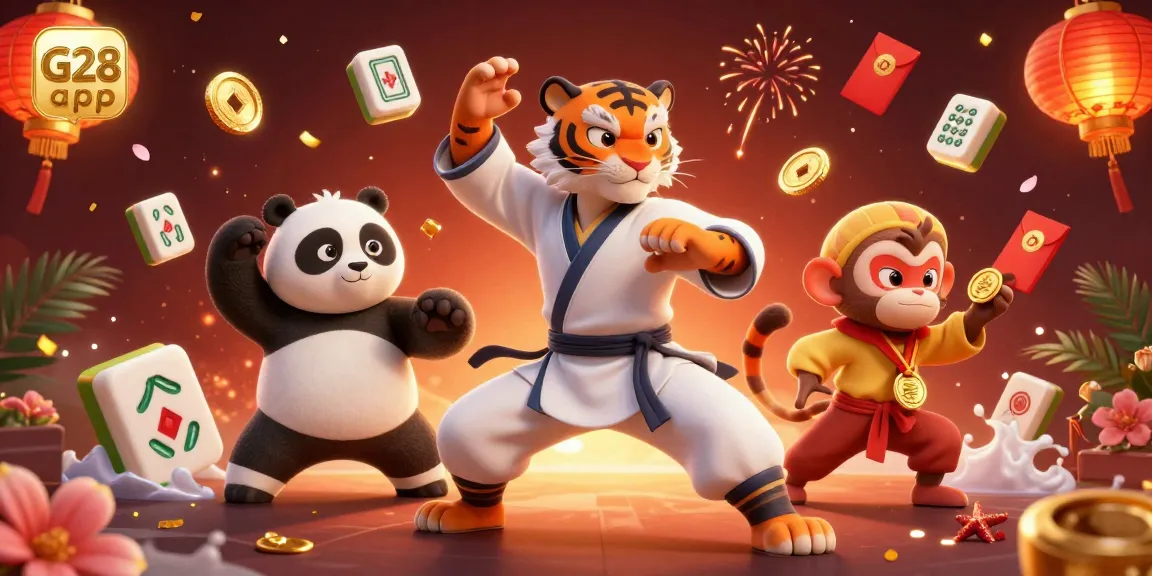 Engage with the G28 app while exploring dynamic casino elements in this vibrant illustration.