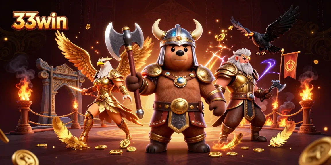 Join the excitement at 33win with a Viking berserker and Valkyrie eagle, exploring the online casino realm.