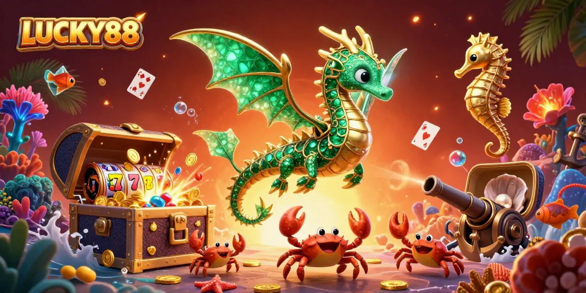 Spin the LUCKY88 slots and discover treasures in this vibrant underwater casino scene!