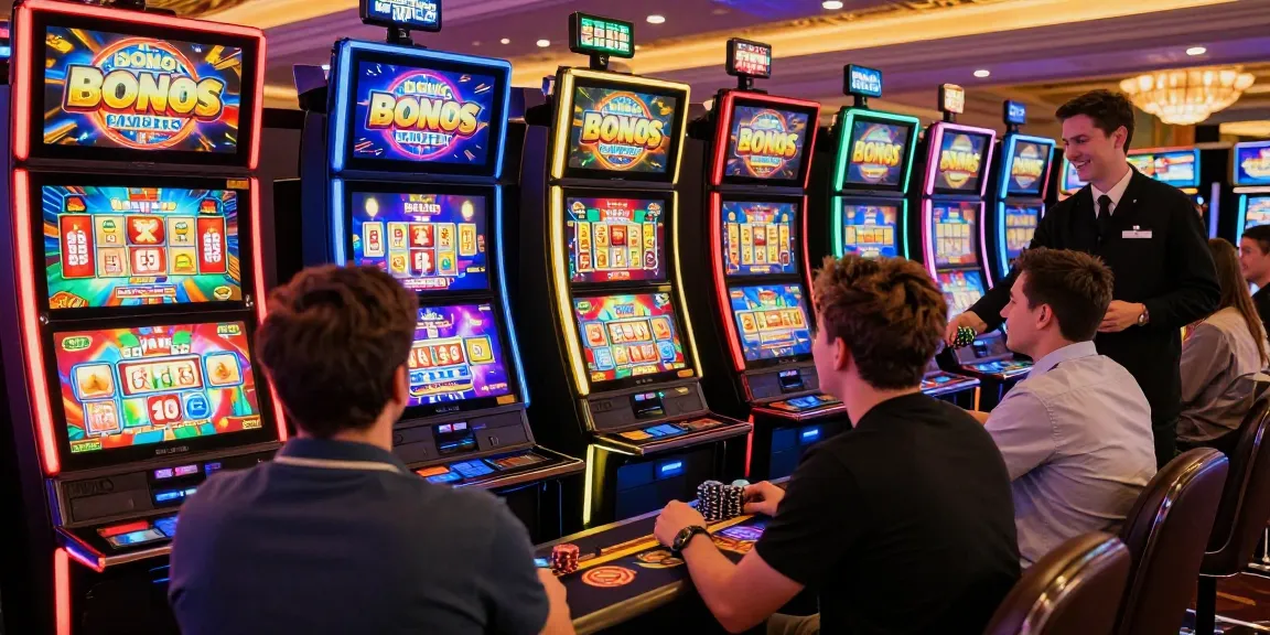 Players enjoying Bonus Buy slots at a vibrant casino, with dynamic win animations on colorful screens at https://stargazyinn.co.uk