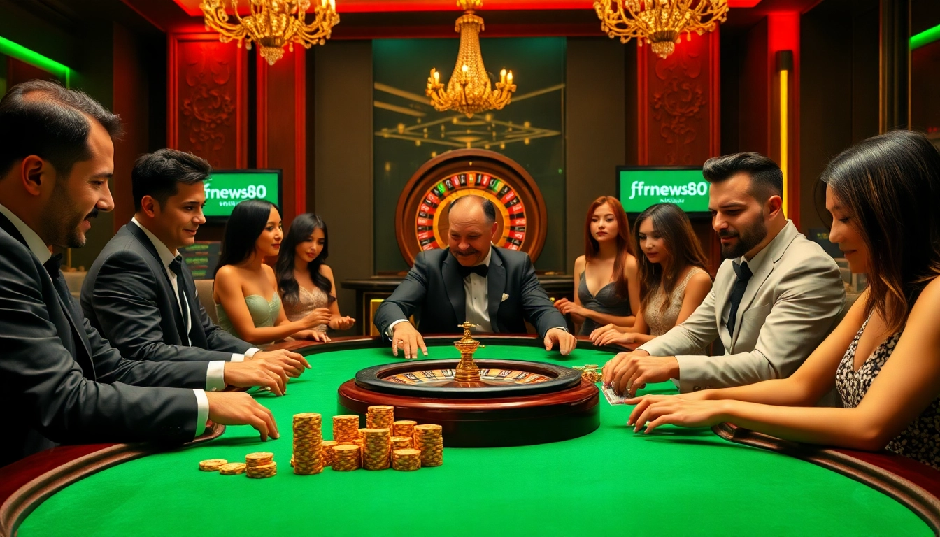 Experience high-stakes poker excitement at https://fnew88.com/ with vibrant chips and players at an elegant table.