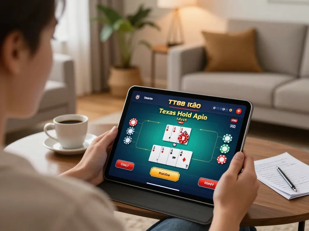 Engaging gameplay on a tablet for TT88 nhà cái with strategic betting elements in a cozy living room setting.
