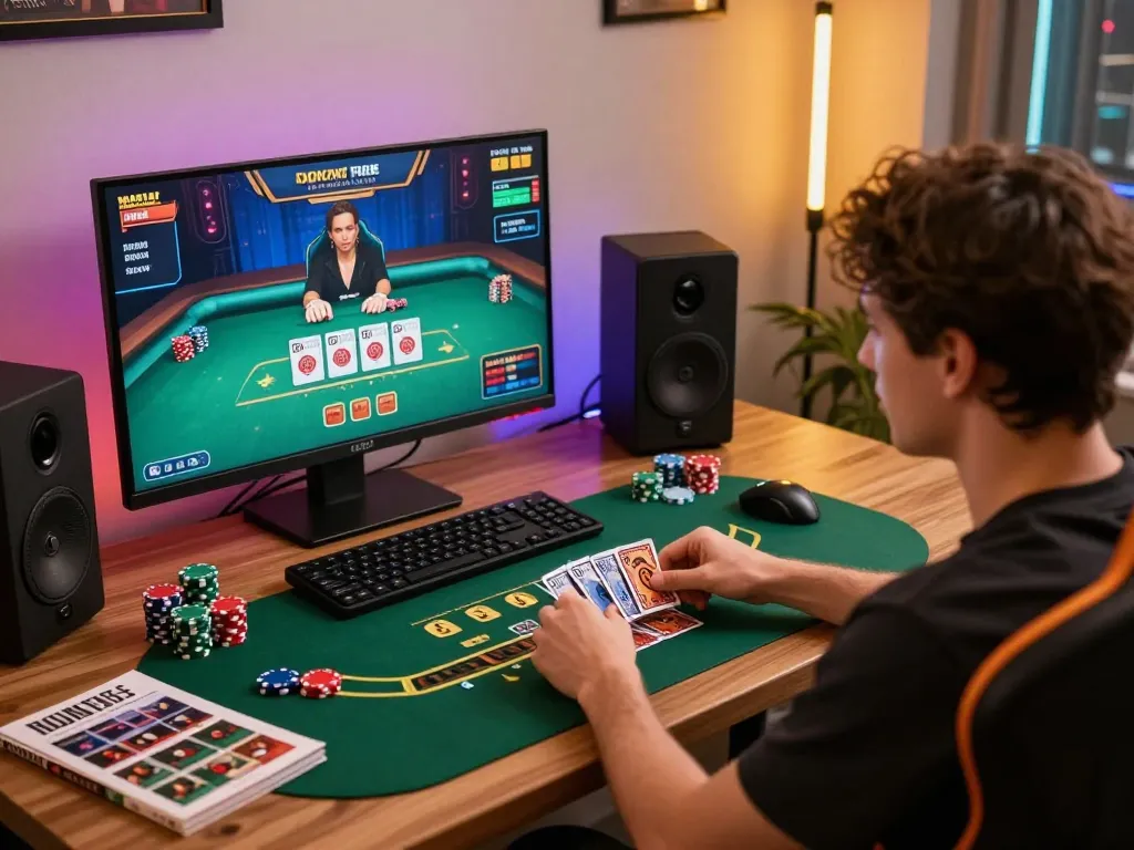 Engaging in live blackjack on https://max88sss.com/ with vibrant gaming setup and atmosphere.