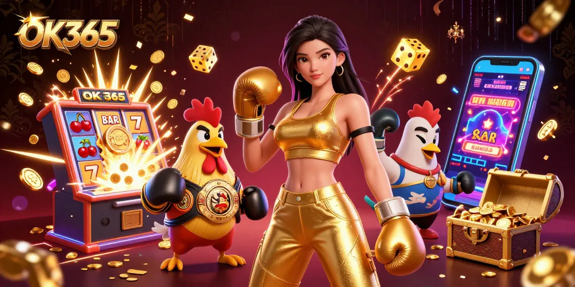 Engage in exciting gameplay at OK365, featuring dynamic slot machines and vibrant casino elements.