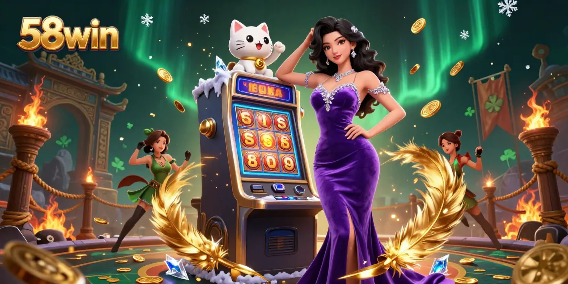 Experience thrilling jackpots and casino excitement with 58win's dynamic slot scene and festive ambiance.