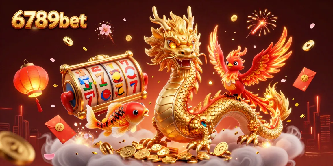 Engage with 6789bet and experience a vibrant casino scene featuring a dragon, phoenix, and koi fish.