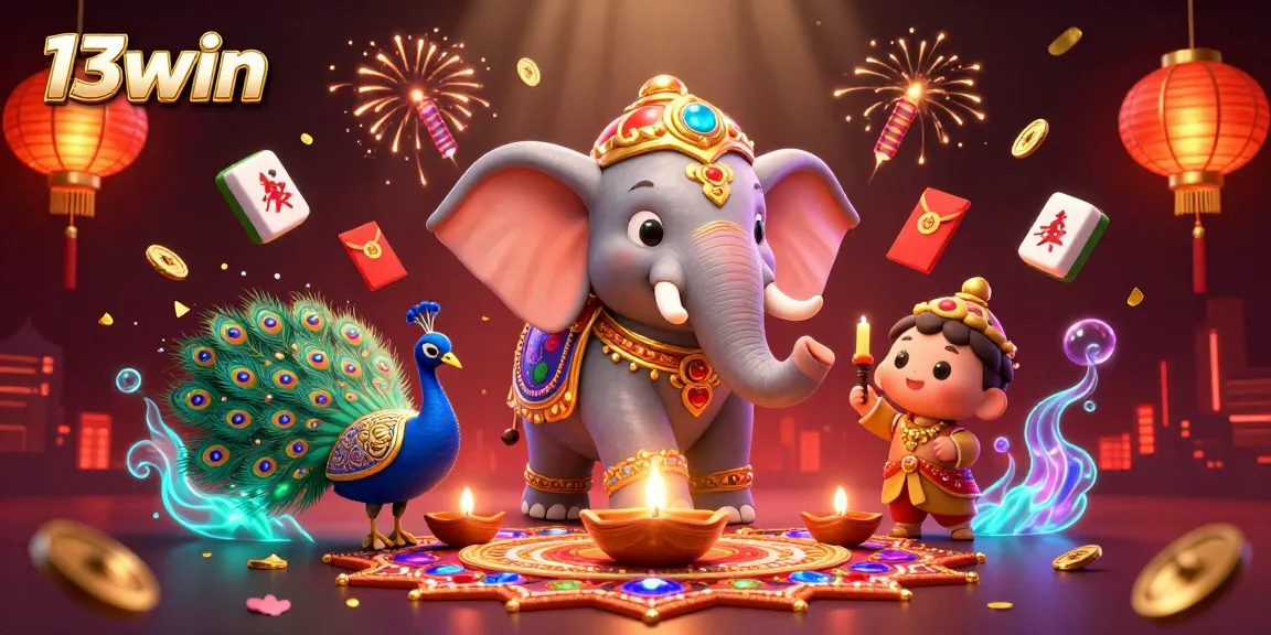 Experience excitement at 13win with vibrant casino-themed digital illustration featuring luck and prosperity.