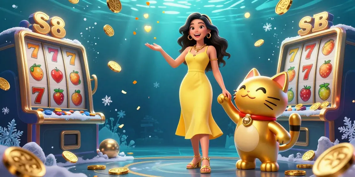 Join S8 and the golden lucky cat for exciting slot adventures filled with coins and prizes!