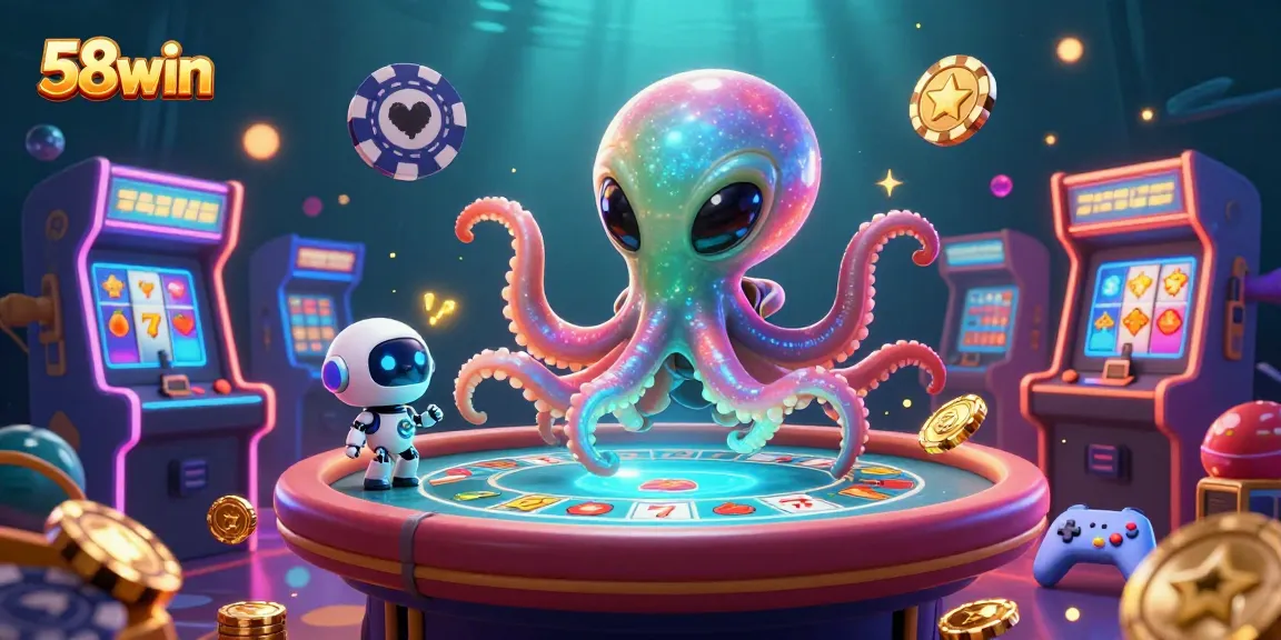 Engage with the thrilling games at 58win featuring a cosmic octopus dealer and vibrant casino elements.