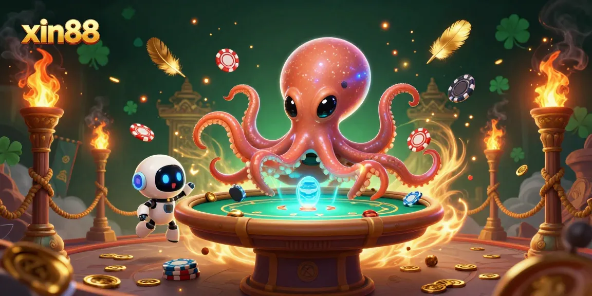 Experience exciting gameplay at xin88 with a vibrant scene of an alien octopus and poker action.