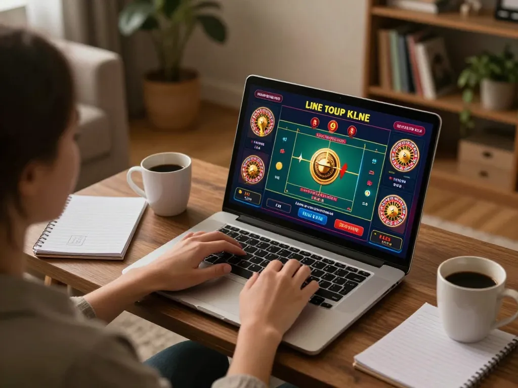 Experience thrilling gameplay with Link 9bet chính thức on a laptop in a cozy home setting