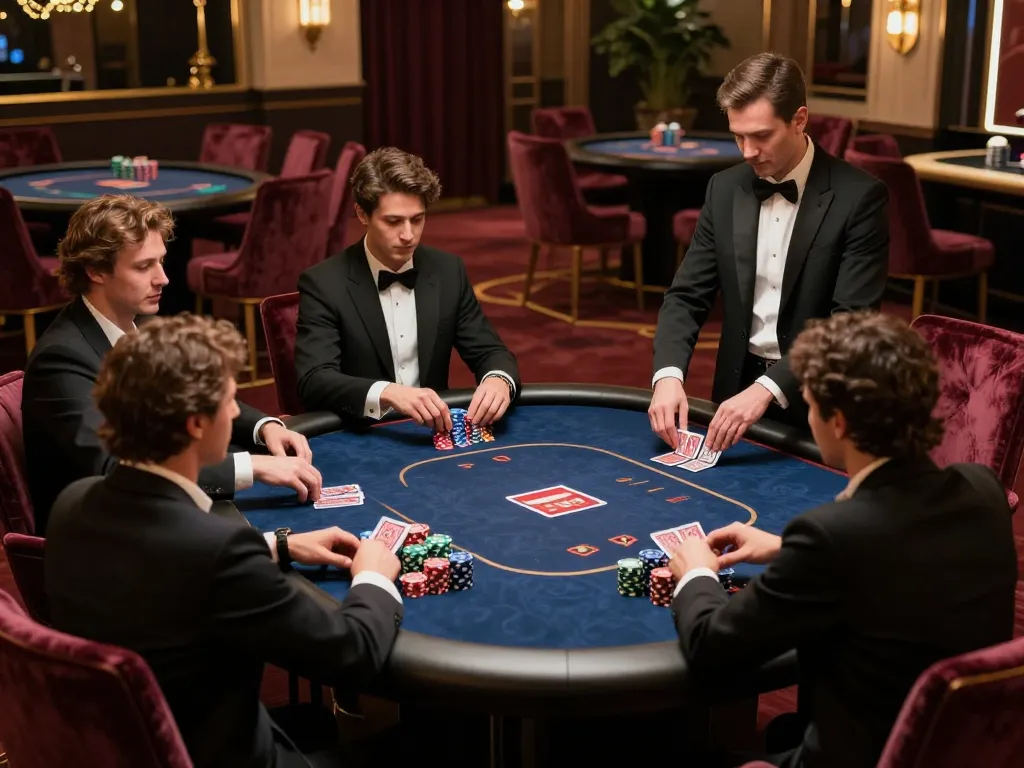 ALO8 VIP players engaging in strategic poker gameplay in an upscale casino setting.
