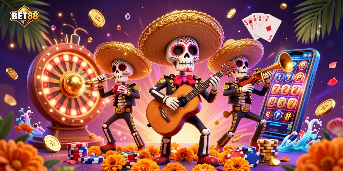 Experience the vibrant excitement of BET88 with a colorful mariachi band celebrating casino wins.