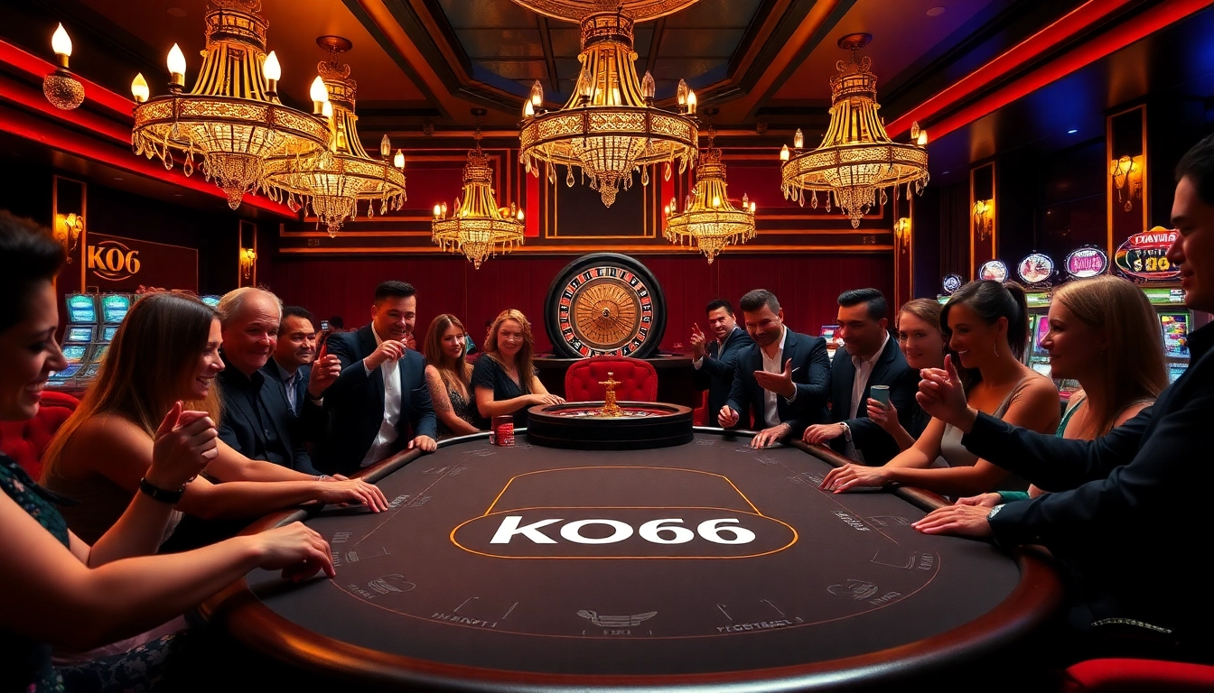 Trải nghiệm sự phấn khích của KO66 với cảnh poker sang trọng và các yếu tố sòng bạc sống động.