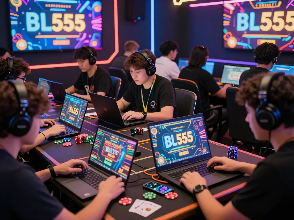 Players enjoying engaging online games at BL555, showcasing excitement and vibrant digital graphics.