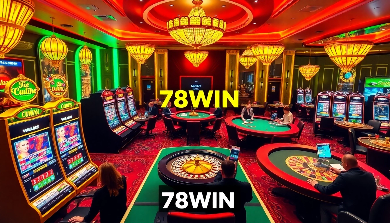 Experience the excitement of 78WIN with vibrant slot machines and luxurious casino tables.
